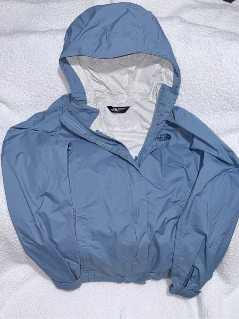 The North Face Women’s Lightweight Hooded Rain Jacket Blue Zip Windbreaker SM